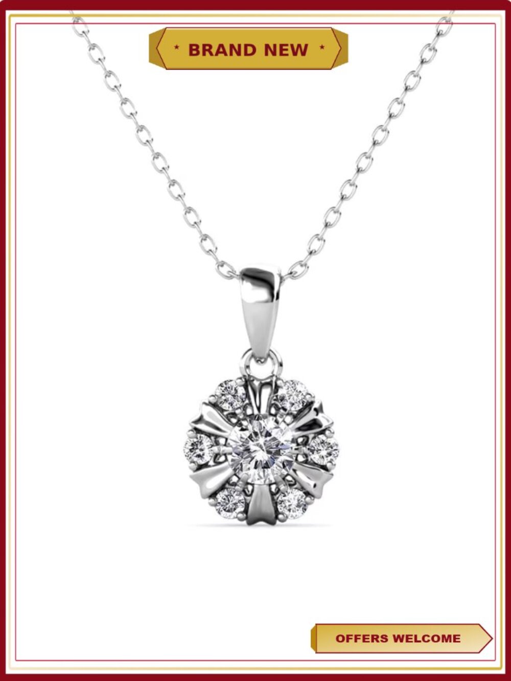 18k White Gold Plated Swarovski Crystal Pendant Necklace for Women